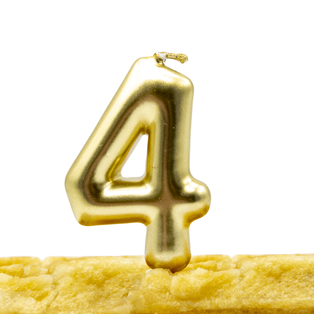 Numero 4 vela cumpleaños 6 cm Dorado