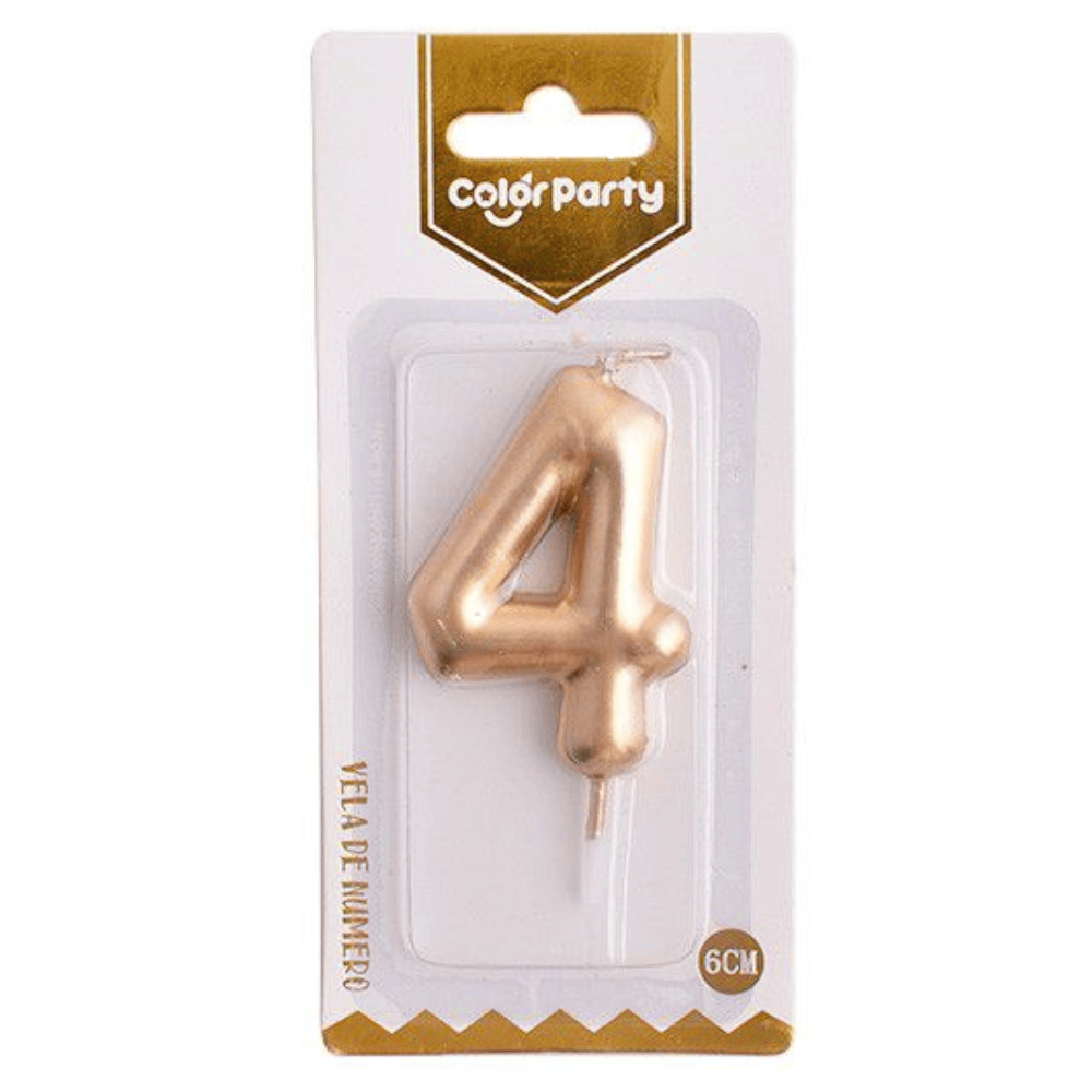 Numero 4 vela cumpleaños 6 cm Dorado