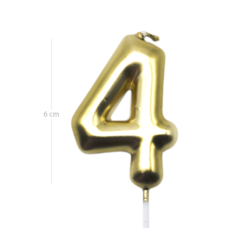 Numero 4 vela cumpleaños 6 cm Dorado