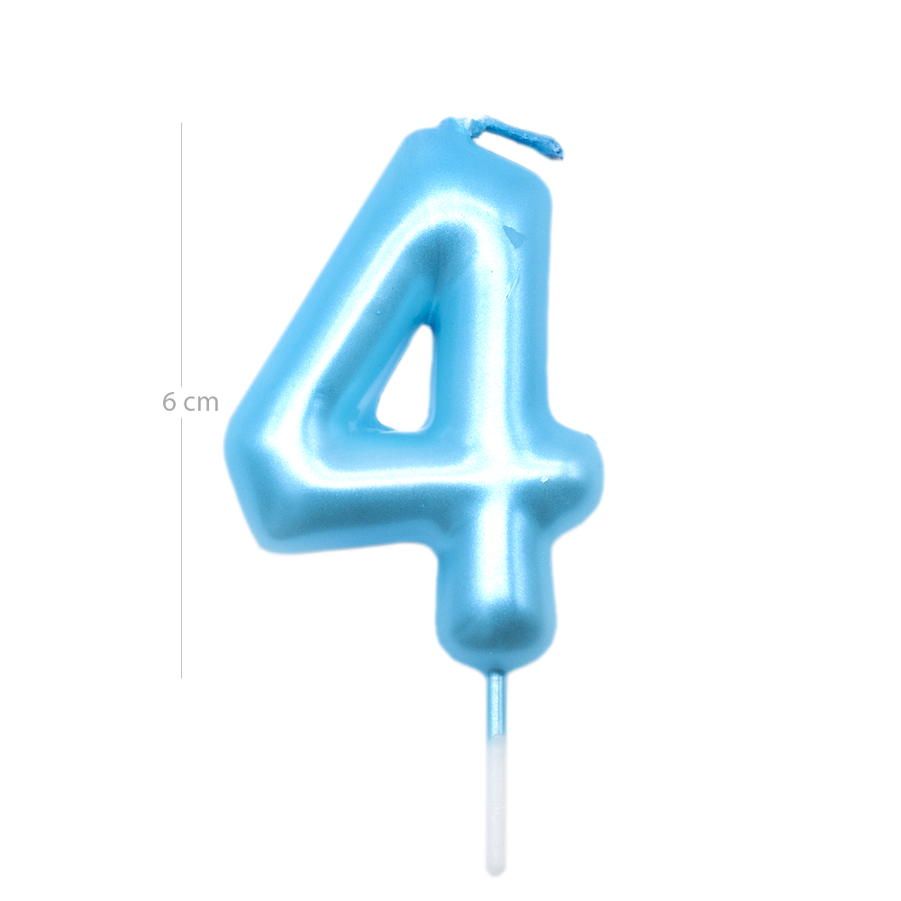 Numero 4 vela de cumpleaños 6 cm Azul claro