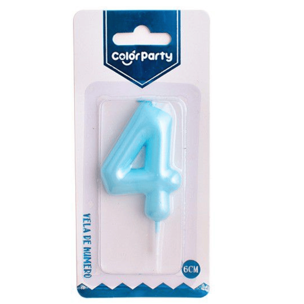 Numero 4 vela de cumpleaños 6 cm Azul claro