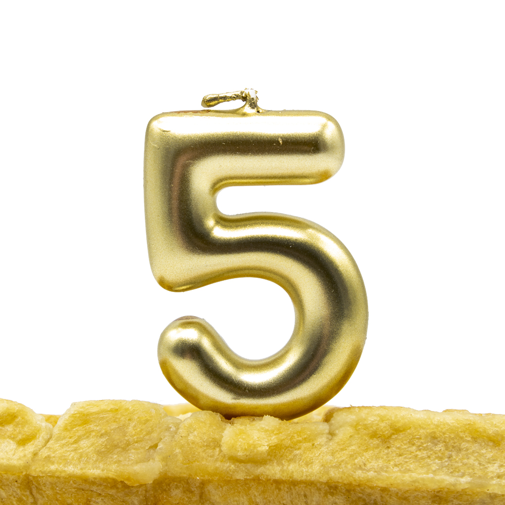 Numero 5 vela cumpleaños 6 cm Dorado