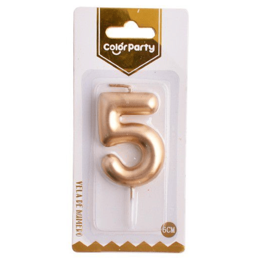 Numero 5 vela cumpleaños 6 cm Dorado