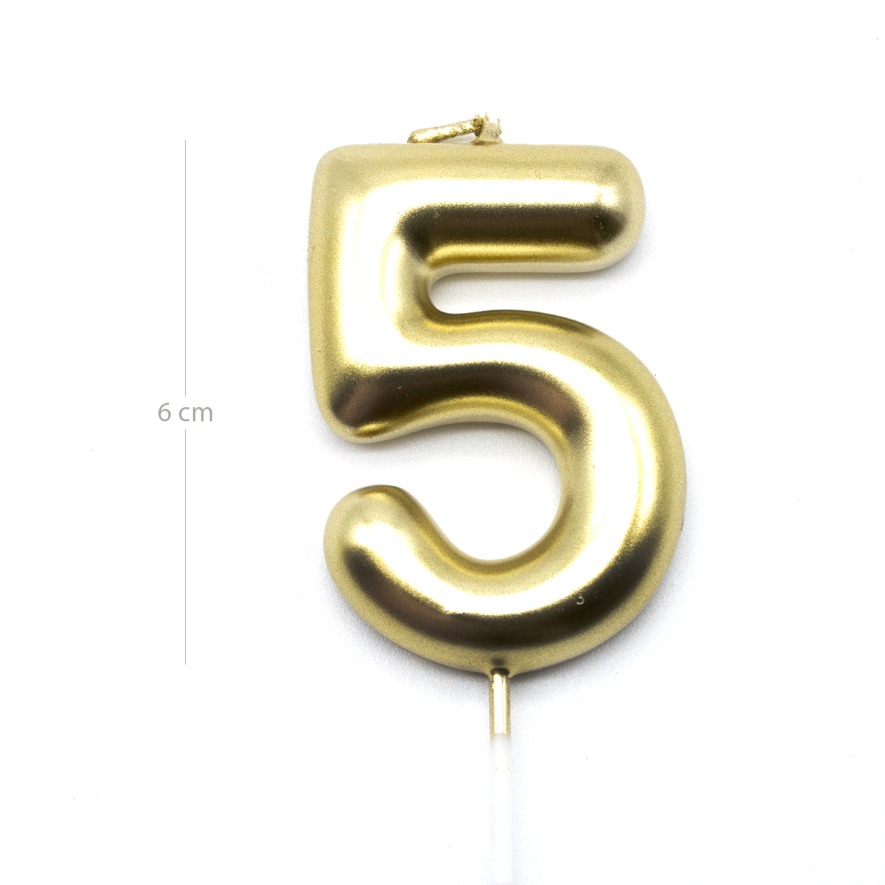 Numero 5 vela cumpleaños 6 cm Dorado