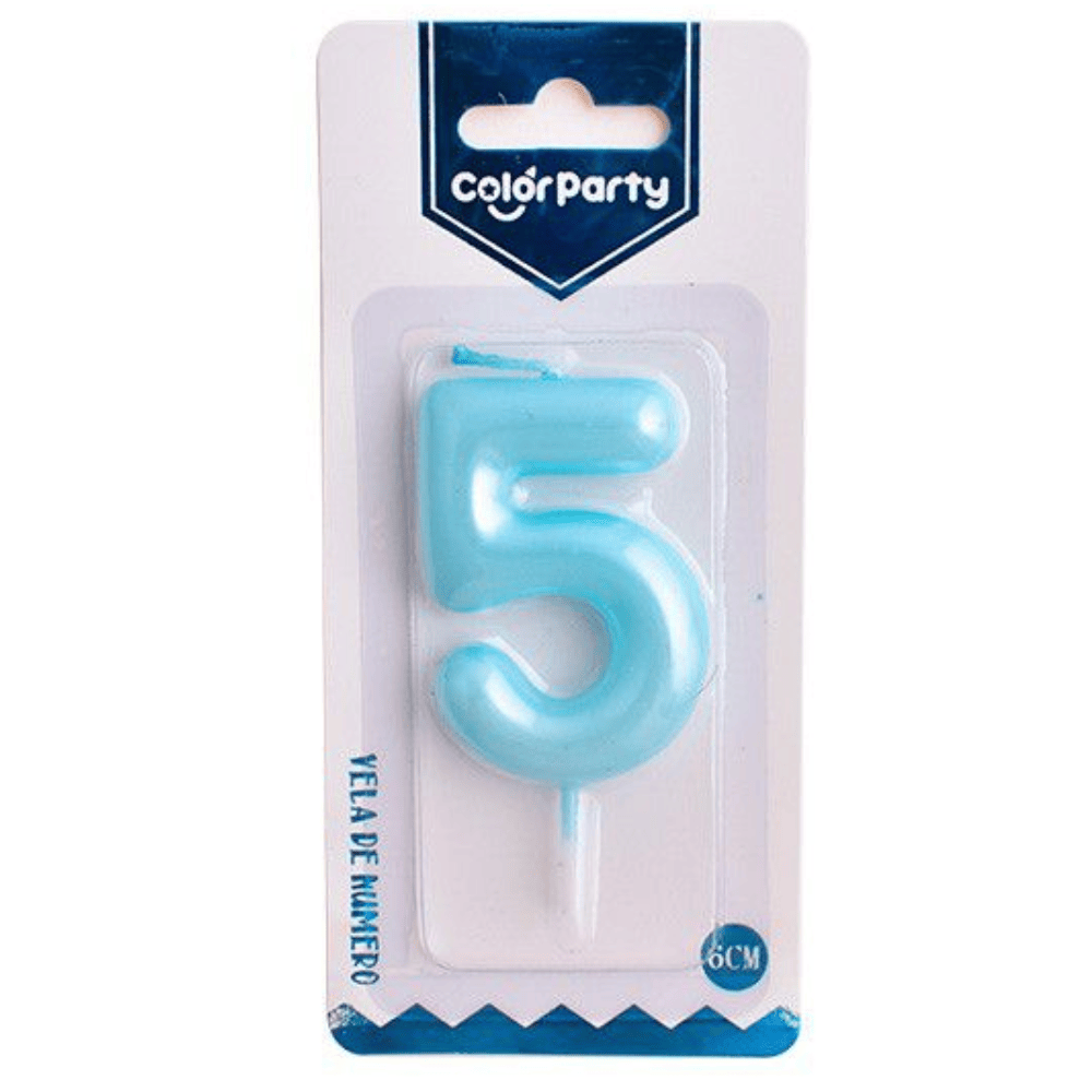 Numero 5 vela de cumpleaños 6 cm Azul claro