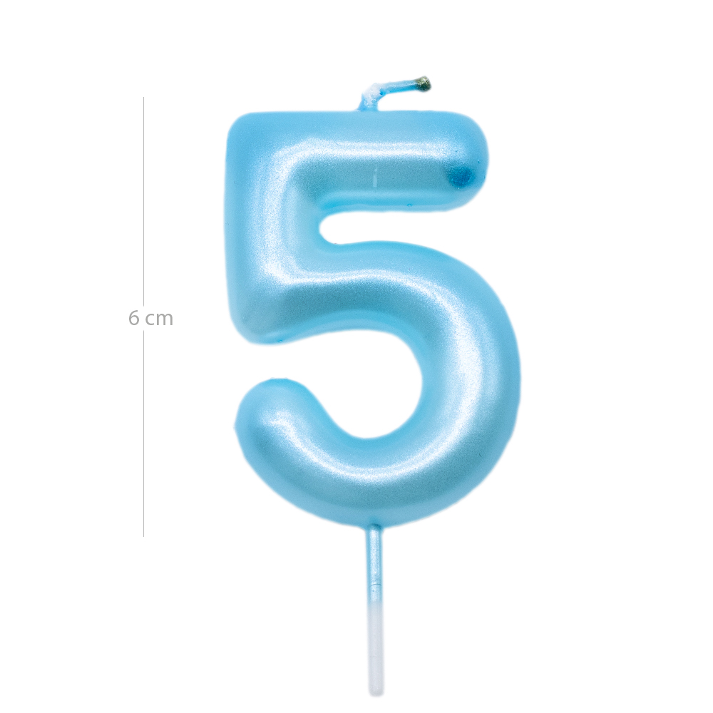 Numero 5 vela de cumpleaños 6 cm Azul claro