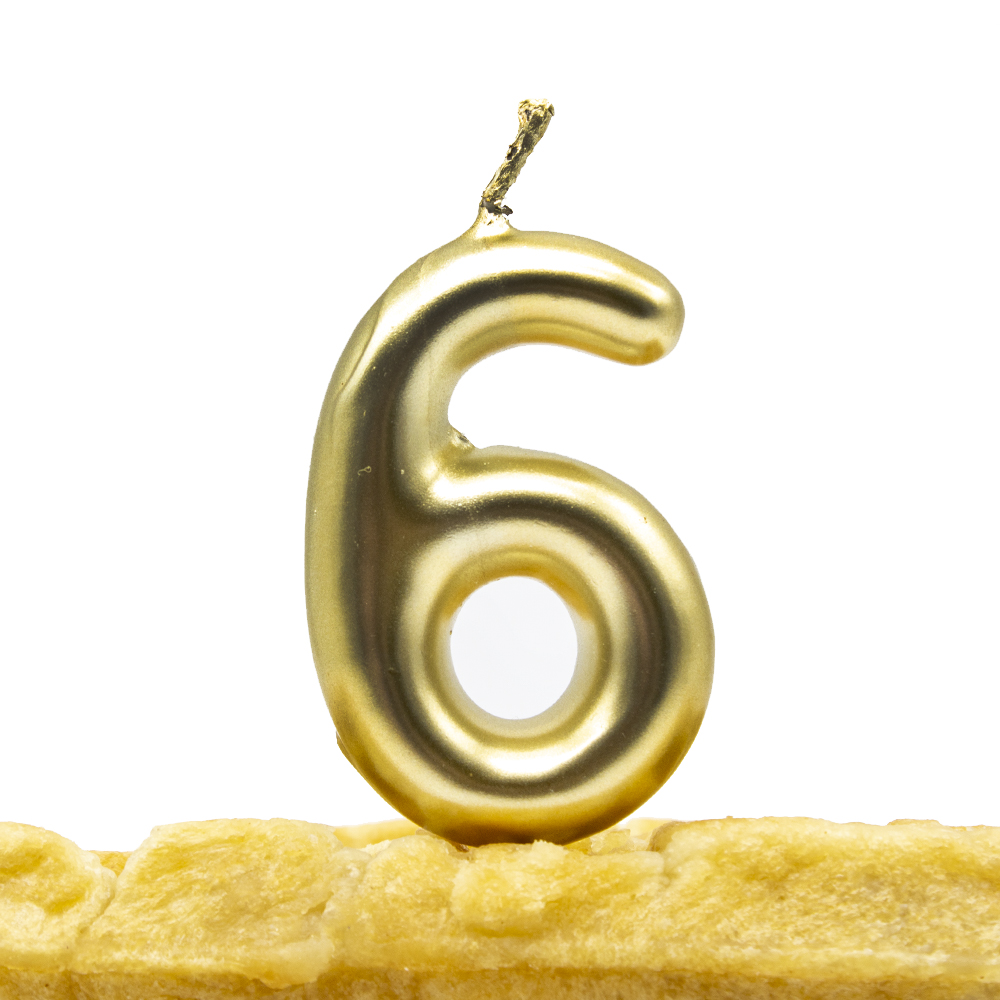Numero 6 vela cumpleaños 6 cm Dorado