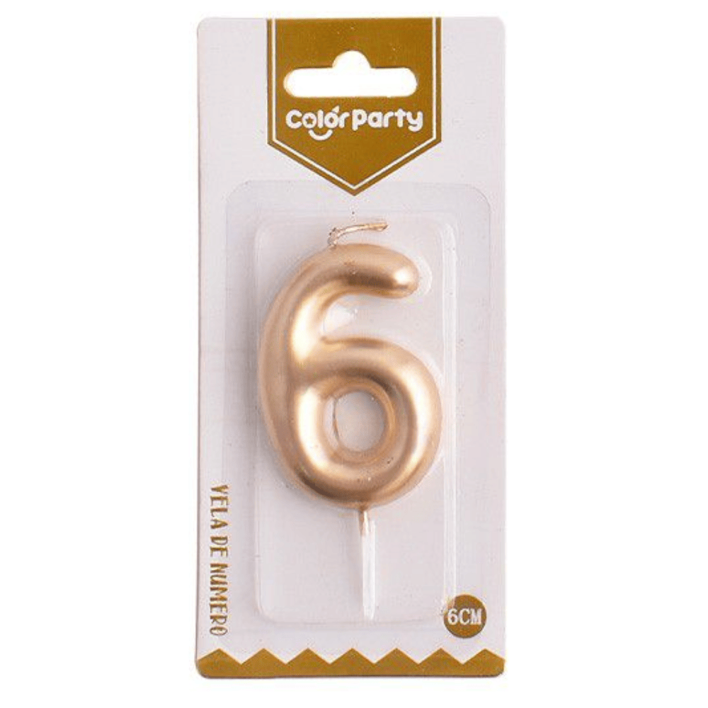 Numero 6 vela cumpleaños 6 cm Dorado
