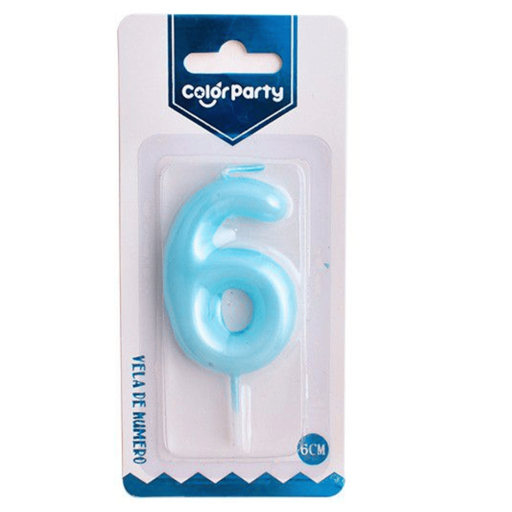 Numero 6 vela de cumpleaños 6 cm Azul claro