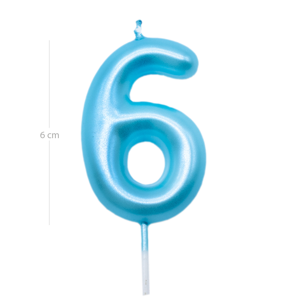 Numero 6 vela de cumpleaños 6 cm Azul claro