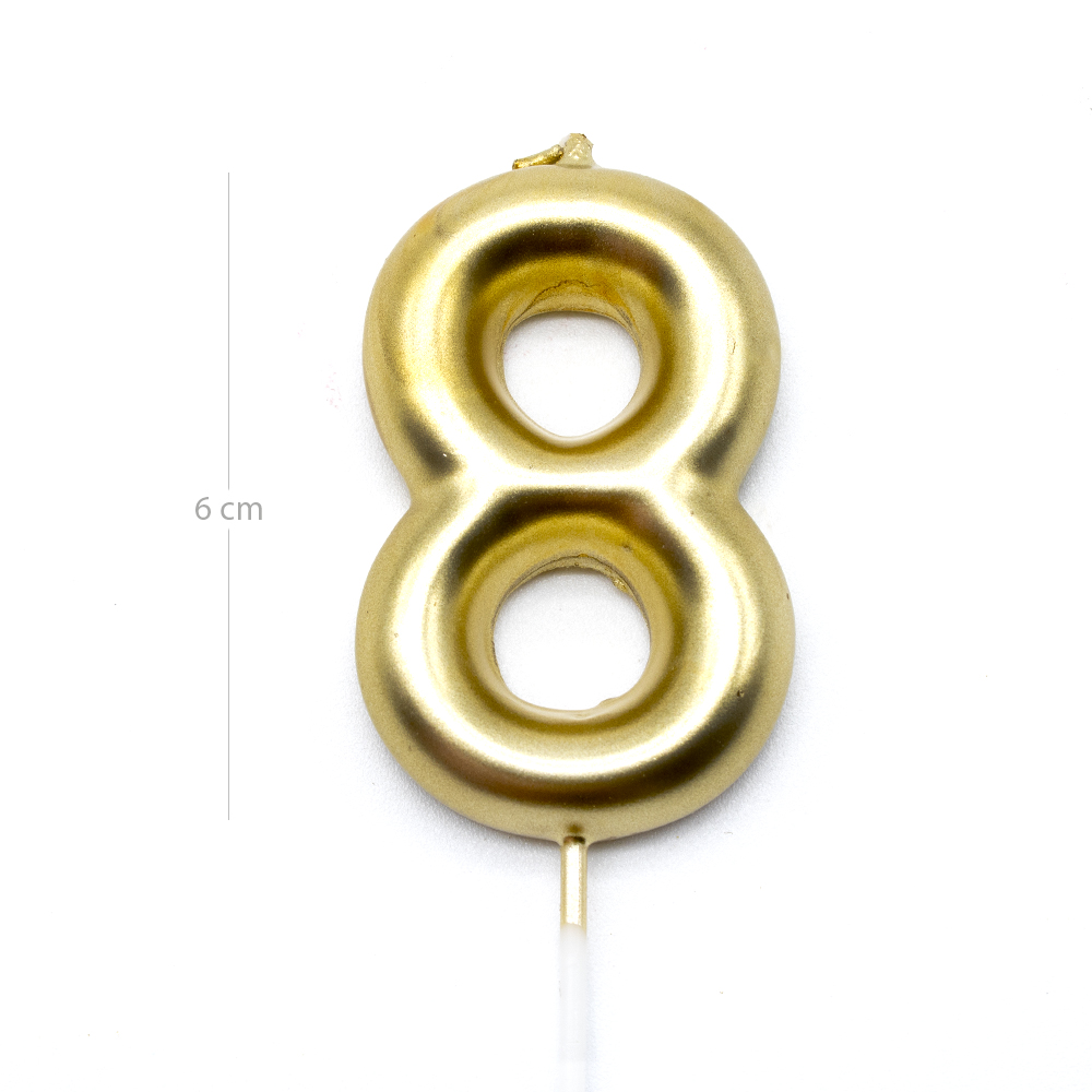 Numero 8 vela cumpleaños 6 cm Dorado