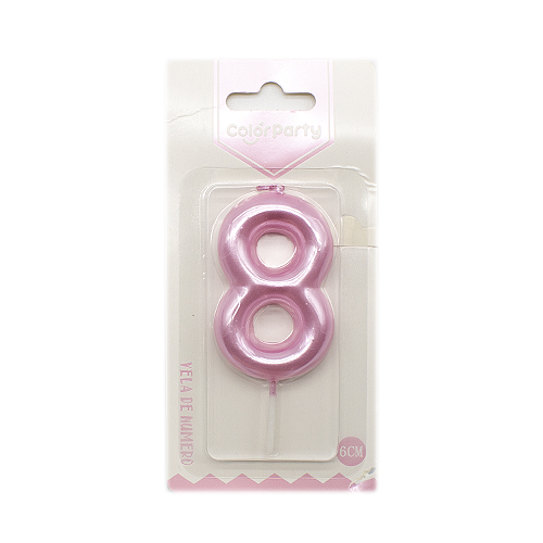 Numero 8 vela de cumpleaños 6 cm Rosa claro