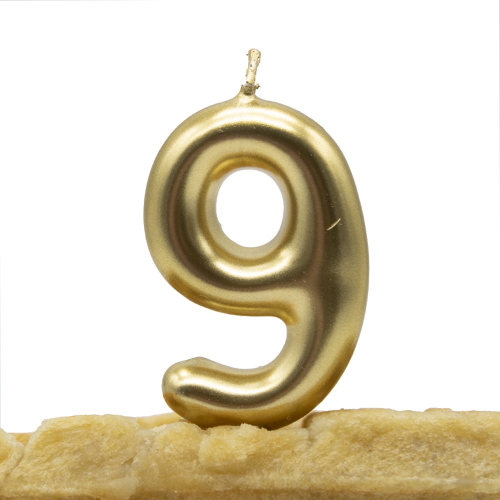 Numero 9 vela cumpleaños 6 cm Dorado