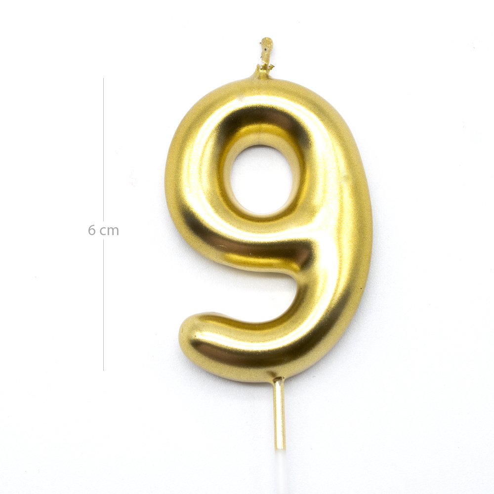 Numero 9 vela cumpleaños 6 cm Dorado