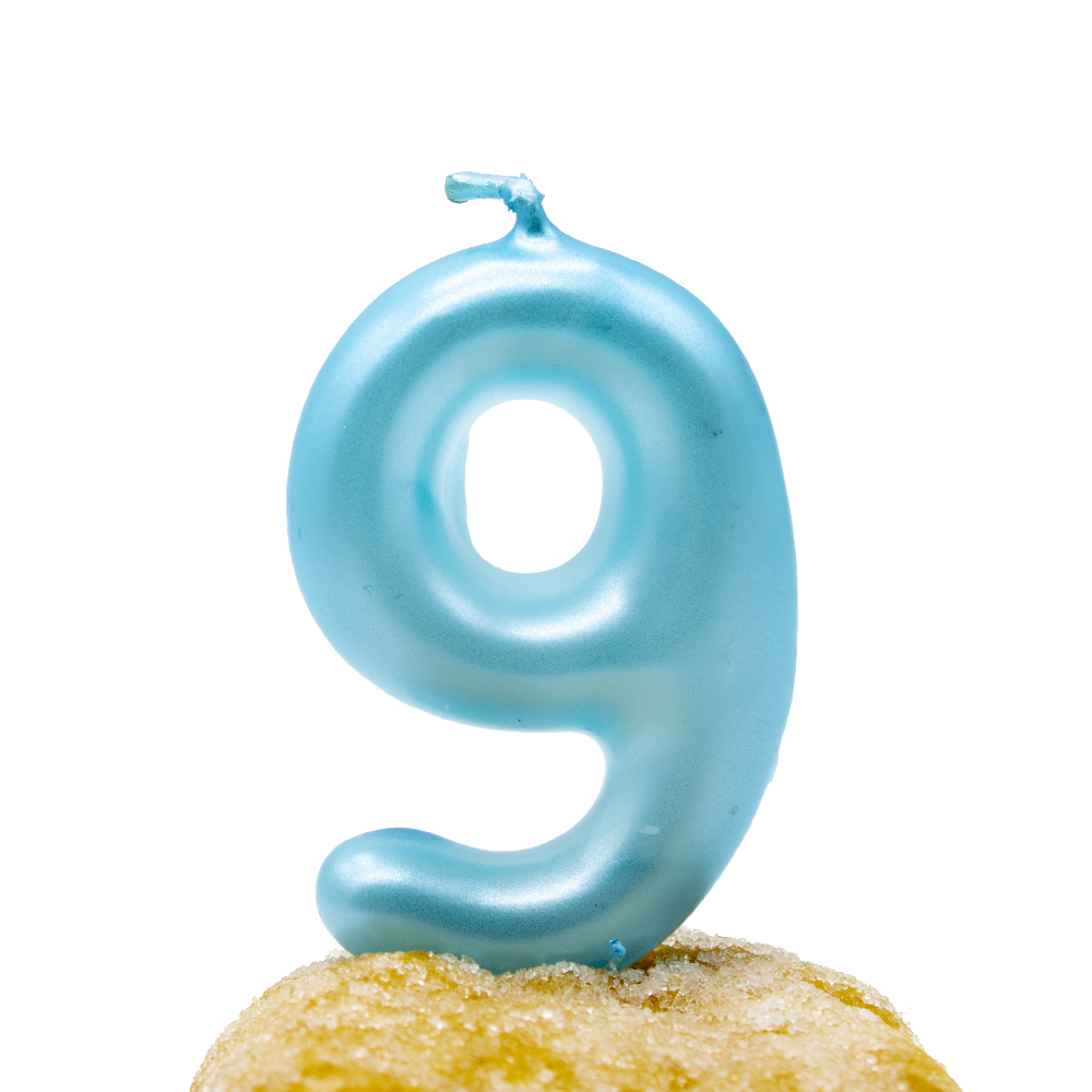 Numero 9 vela de cumpleaños 6 cm Azul claro