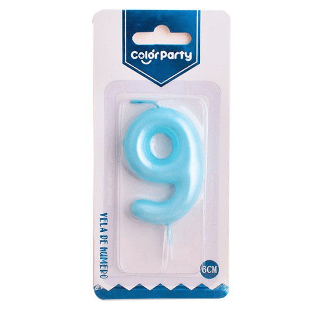 Numero 9 vela de cumpleaños 6 cm Azul claro