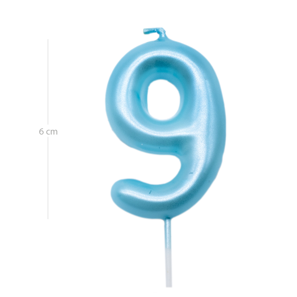 Numero 9 vela de cumpleaños 6 cm Azul claro
