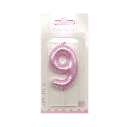 Numero 9 vela de cumpleaños 6 cm Rosa claro
