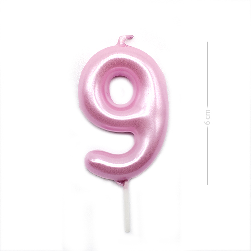 Numero 9 vela de cumpleaños 6 cm Rosa claro