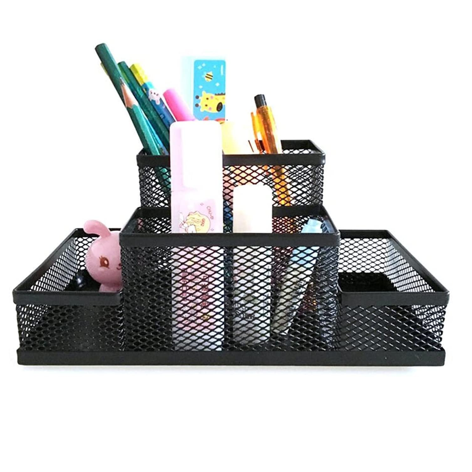 Organizador de escritorio lápices y notas metálico 15 cm Negro