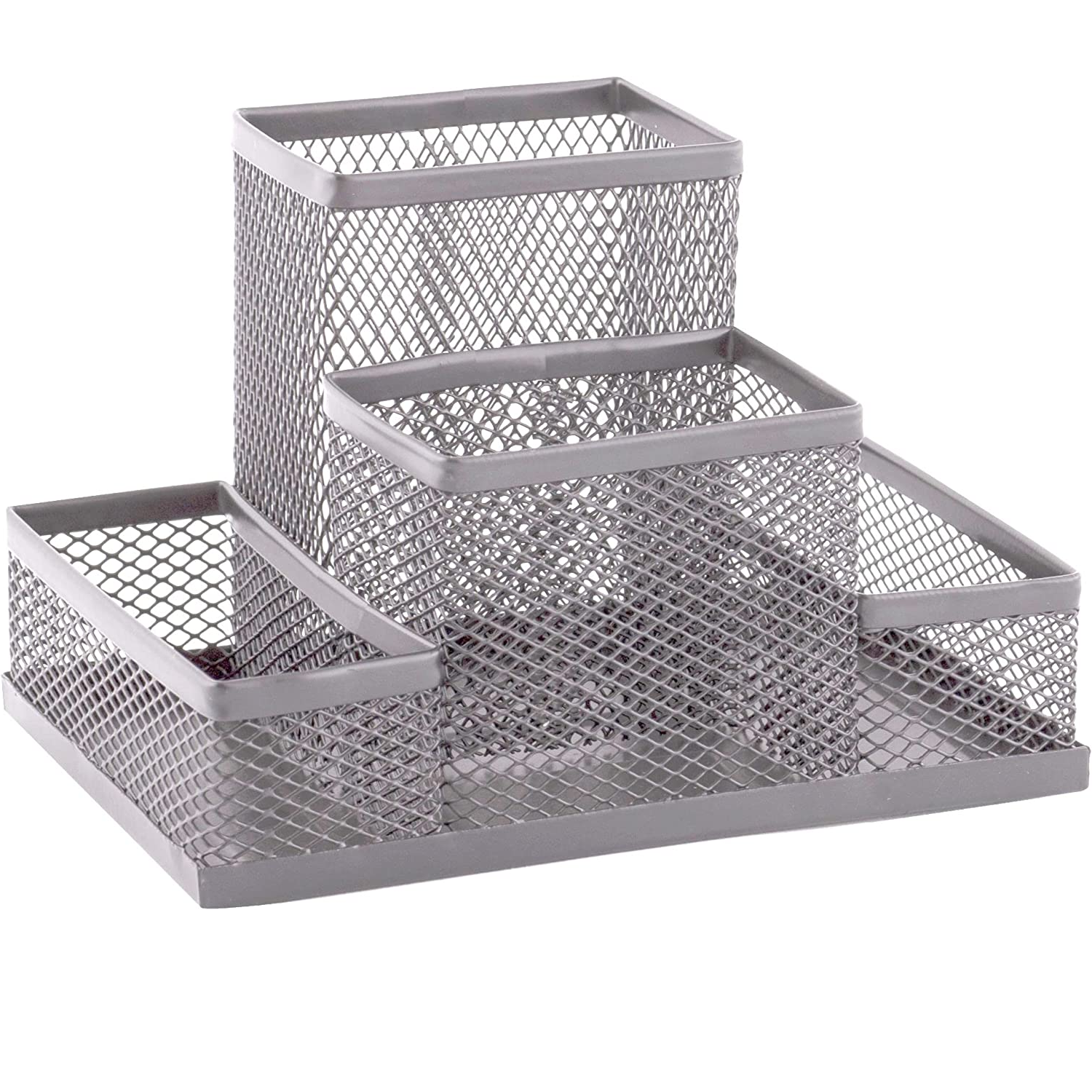 Organizador de escritorio lápices y notas metálico 15 cm Plateado