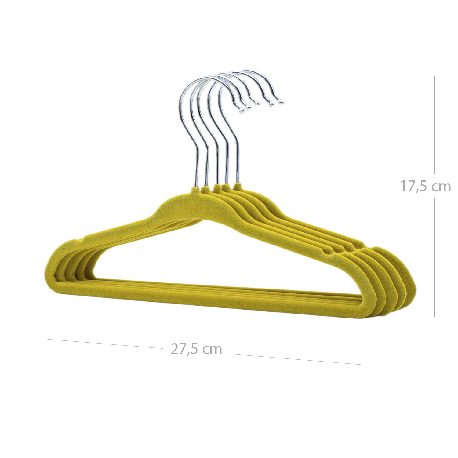 Pack 5 perchas infantiles Terciopelo con barra pantalon Amarillo