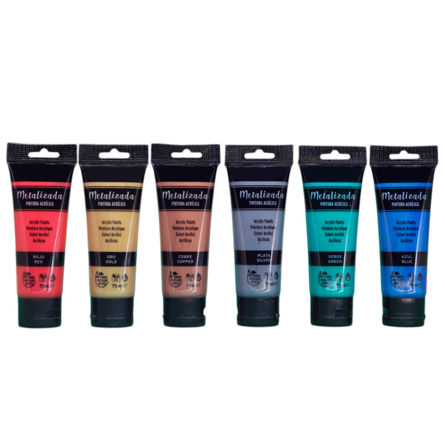 Pack Pinturas Acrílicas Metalizada De 6 Colores Para Lienzos Y Manualidades 75 Ml  Multicolor