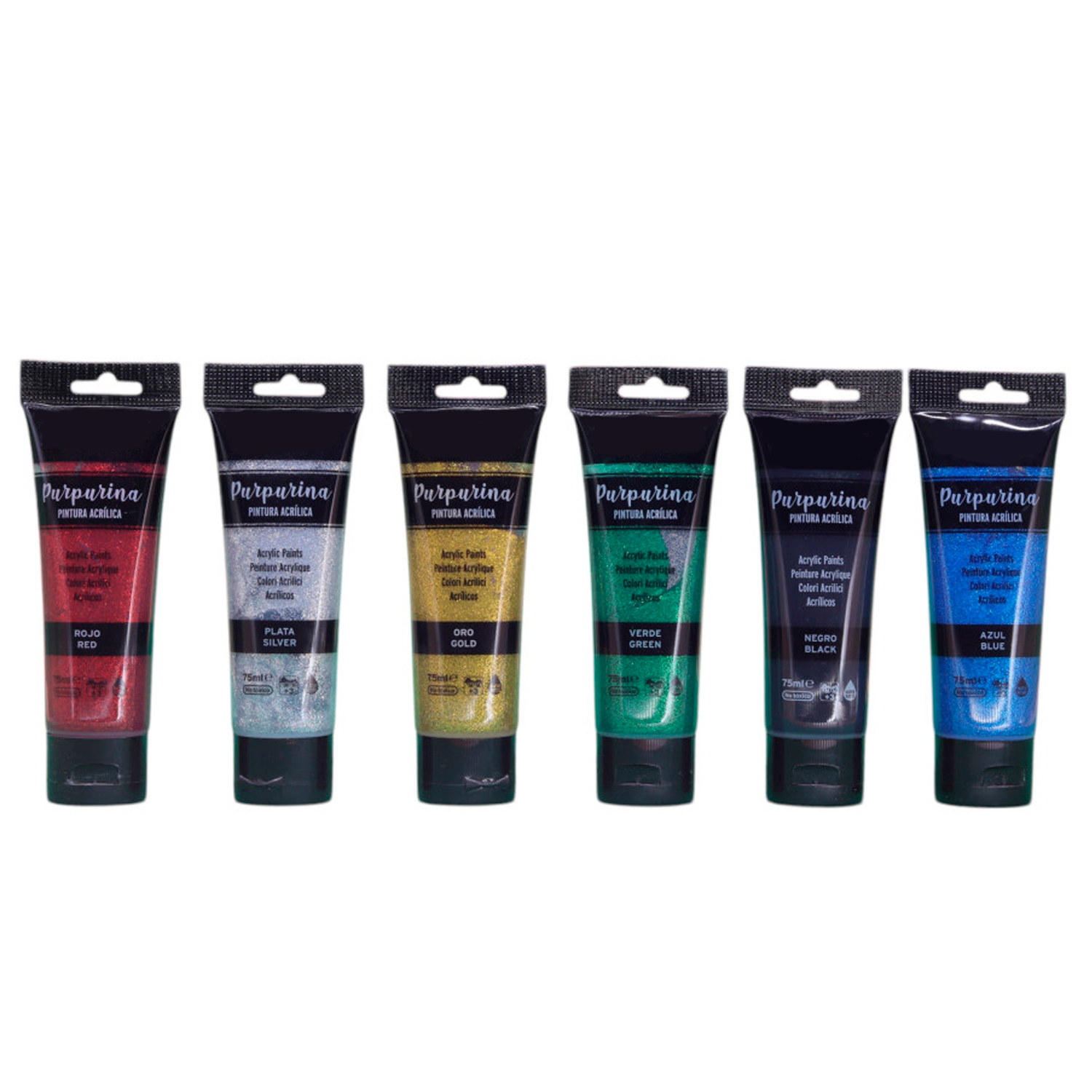 Pack Pinturas Acrílicas Purpurina De 6 Colores Para Lienzos Y Manualidades 75 ml  Multicolor