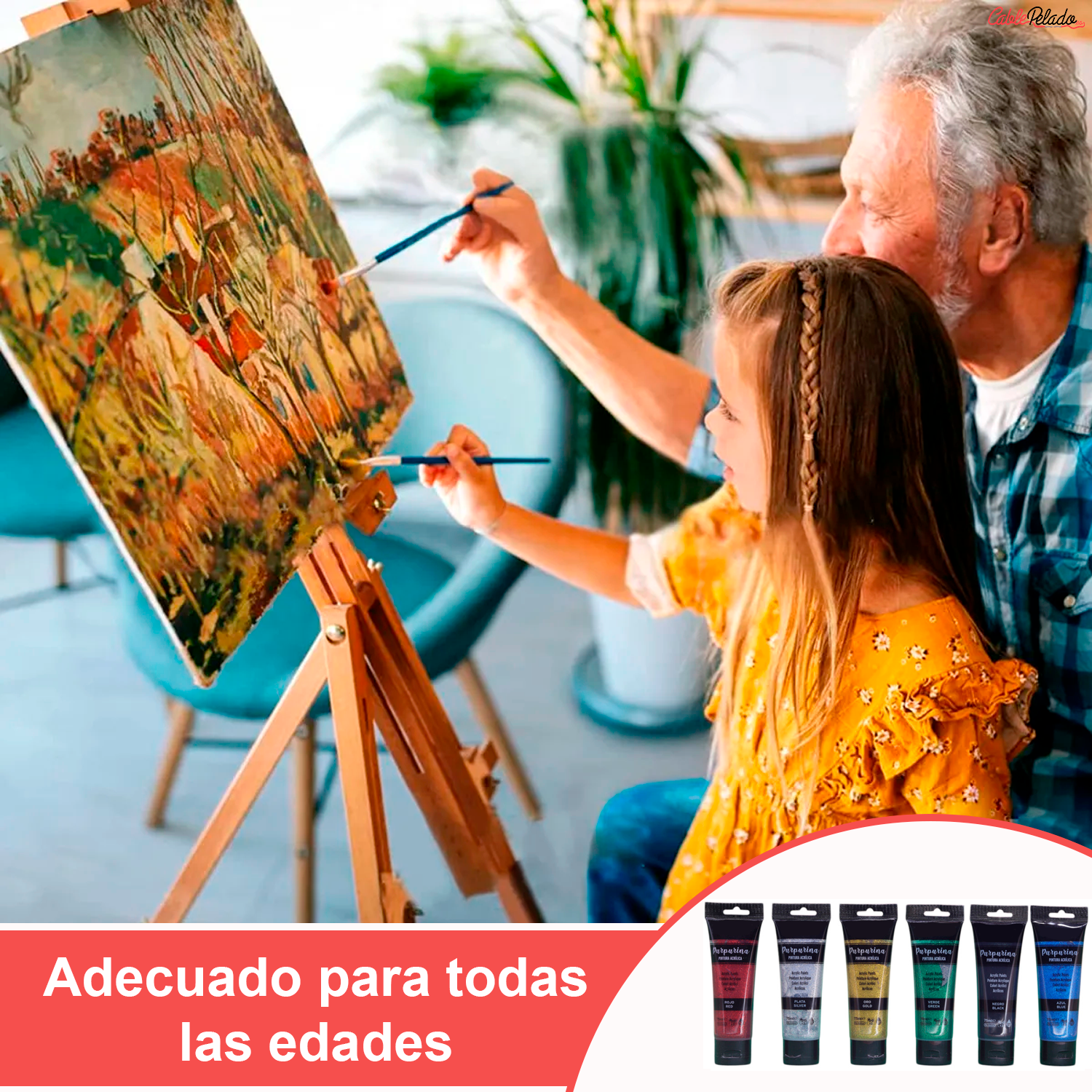 Pack Pinturas Acrílicas Purpurina De 6 Colores Para Lienzos Y Manualidades 75 ml  Multicolor