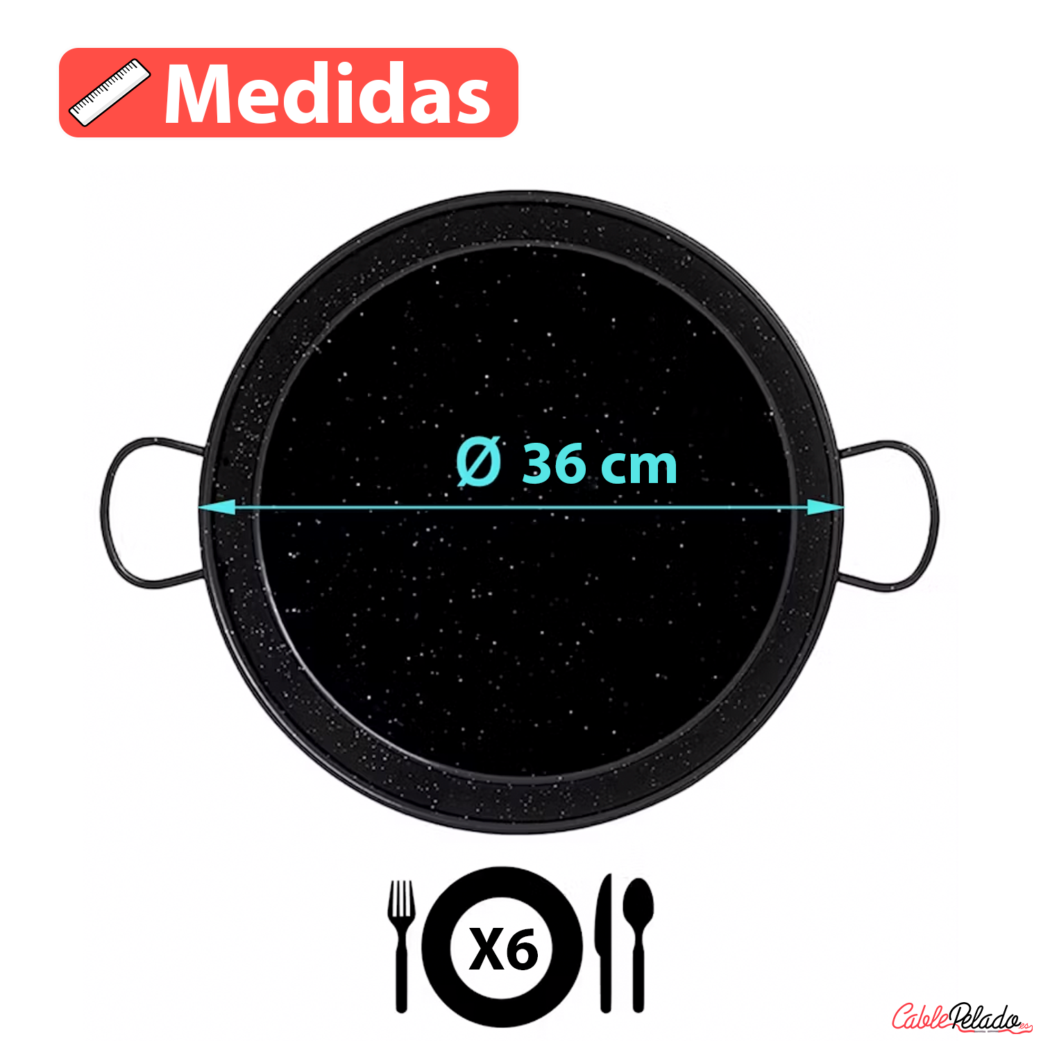 Paellera para 6 personas esmaltada 34 cm Negro