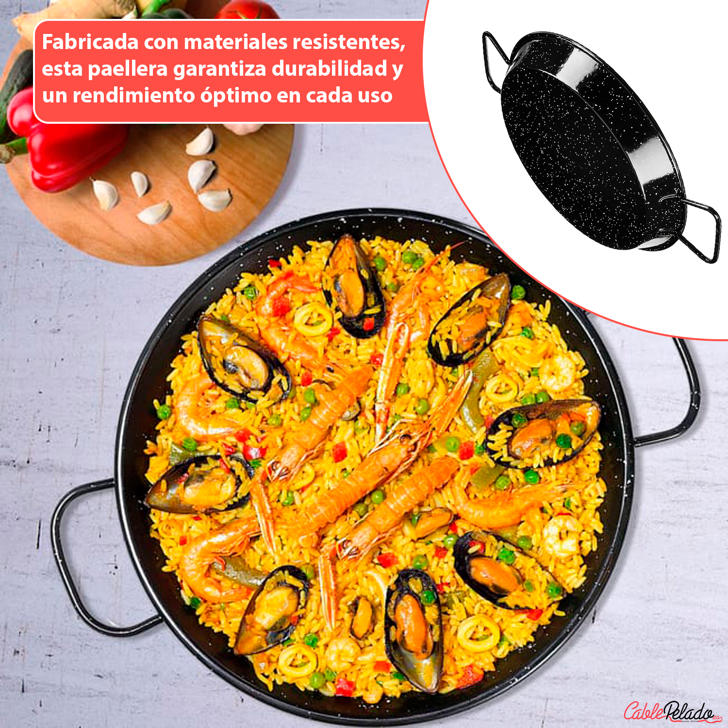 Paellera para 6 personas esmaltada 34 cm Negro