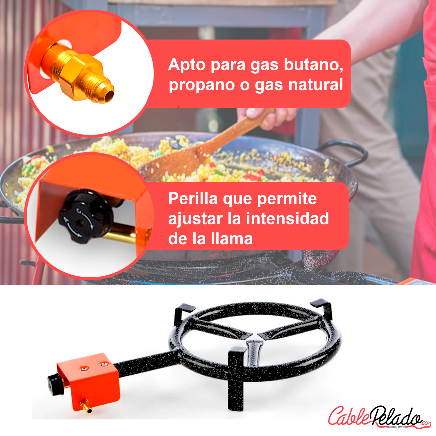 Paellero Gas Butano 30 cm Negro