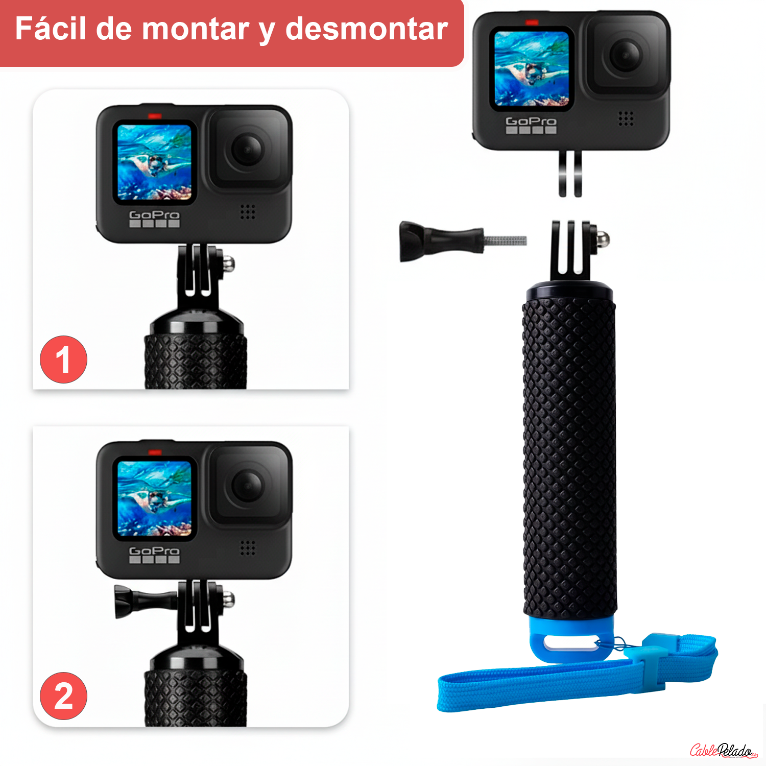 Palo Flotante Para Cámara Deportiva Compatible Con GoPro  azul-negro