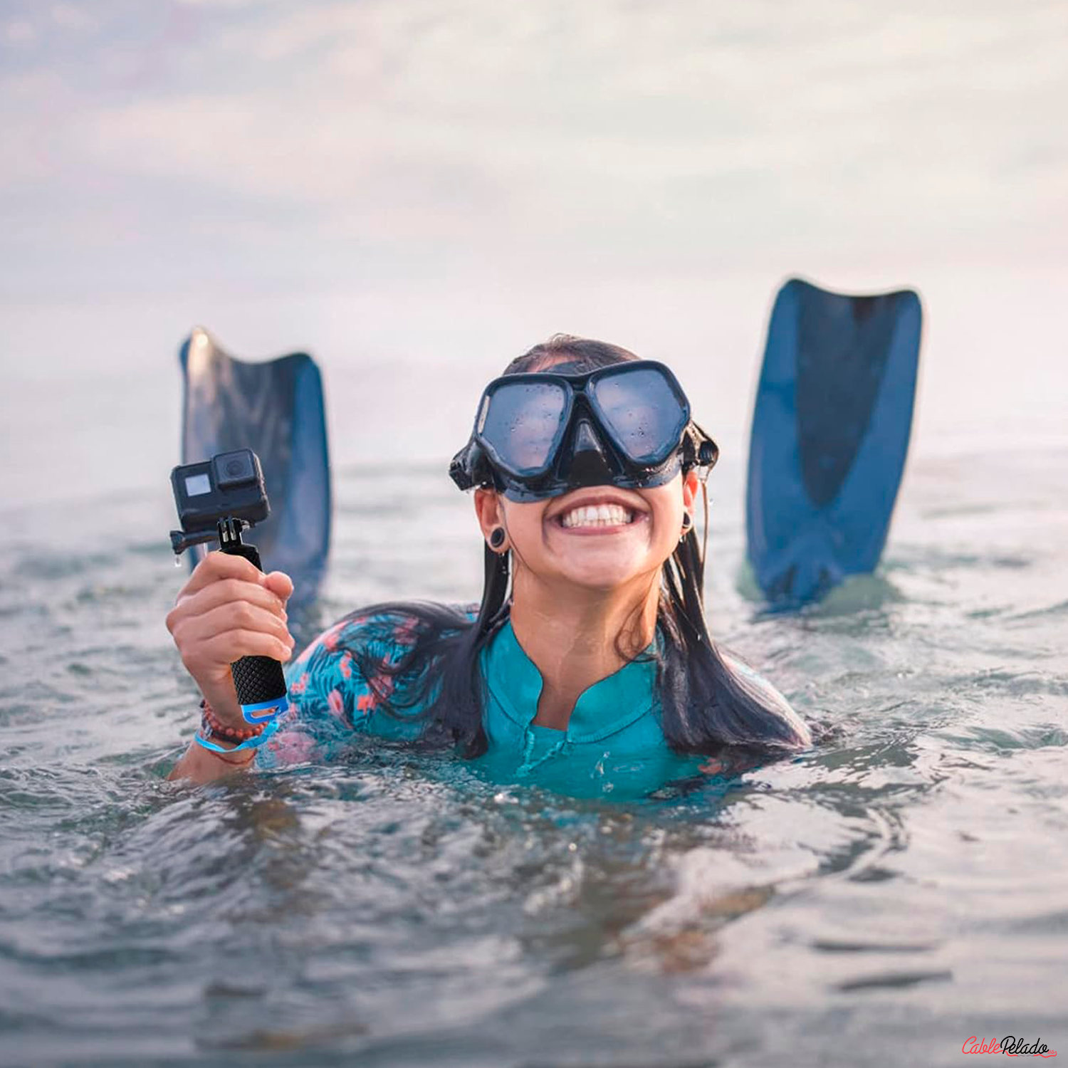 Palo Flotante Para Cámara Deportiva Compatible Con GoPro  azul-negro