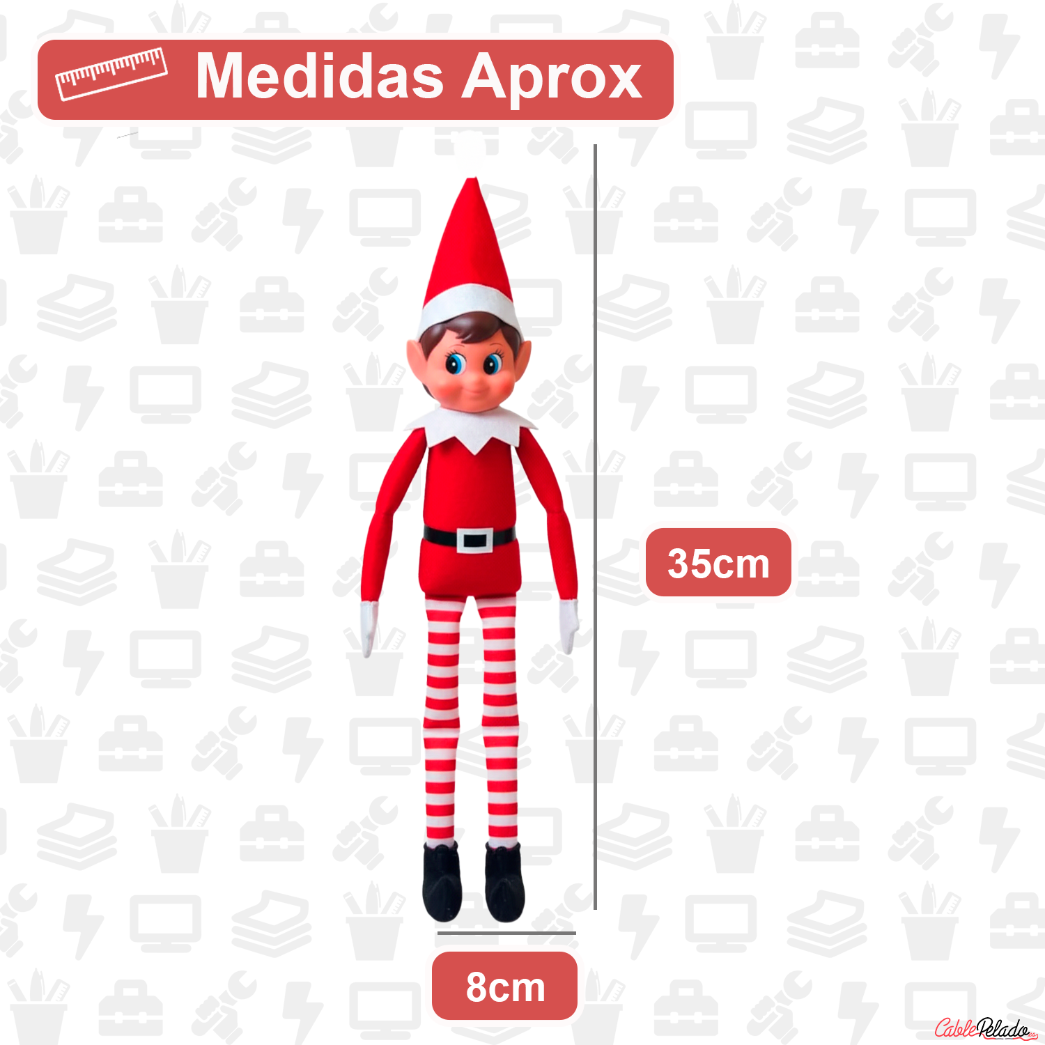 Papá Noel Figura Divertida de Elfos - Niña (35cm x 10cm)  Rojo-Blanco