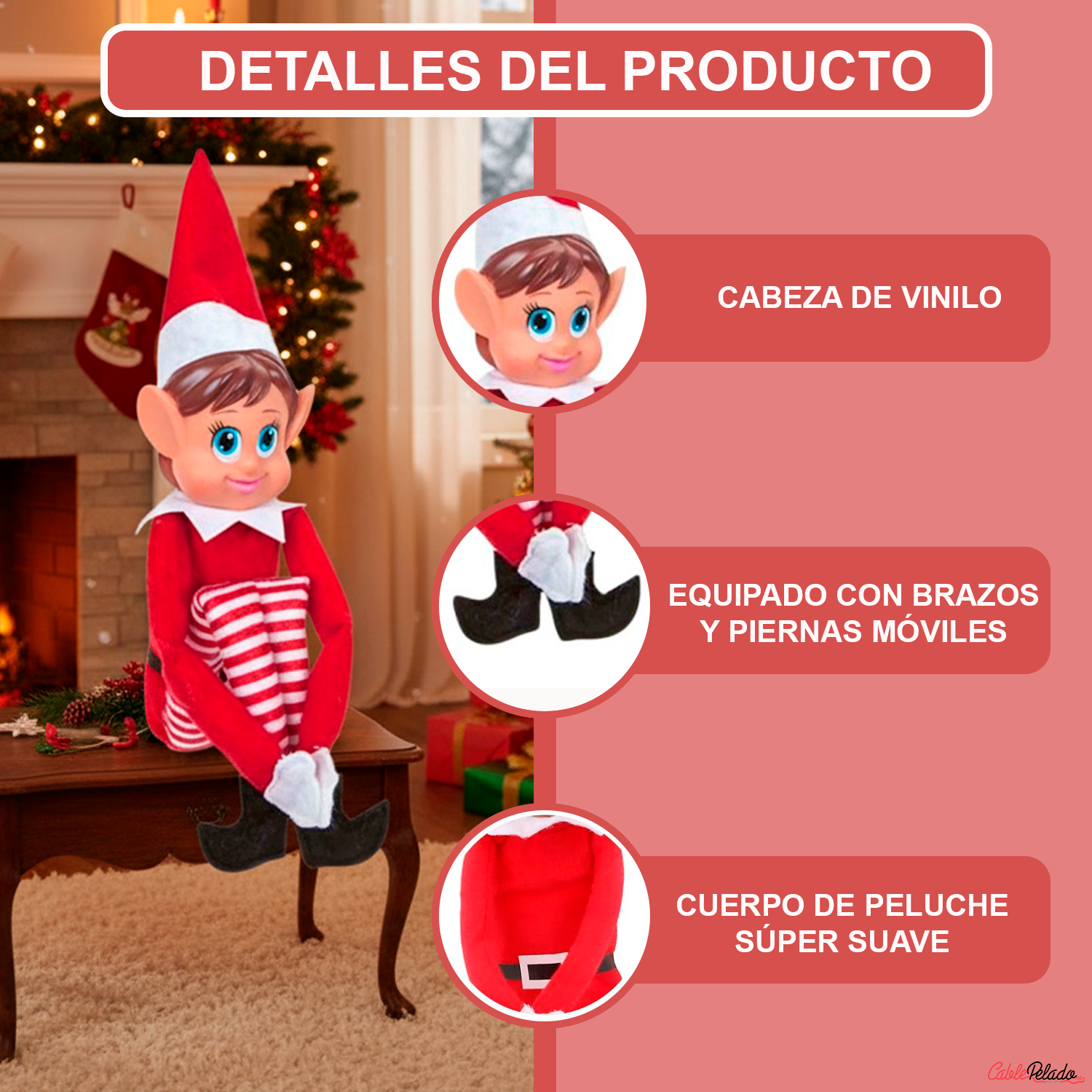 Papá Noel Figura Divertida de Elfos - Niña (35cm x 10cm)  Rojo-Blanco
