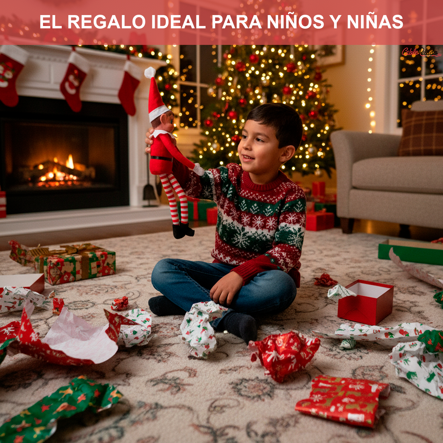 Papá Noel Figura Divertida de Elfos - Niña (35cm x 10cm)  Rojo-Blanco