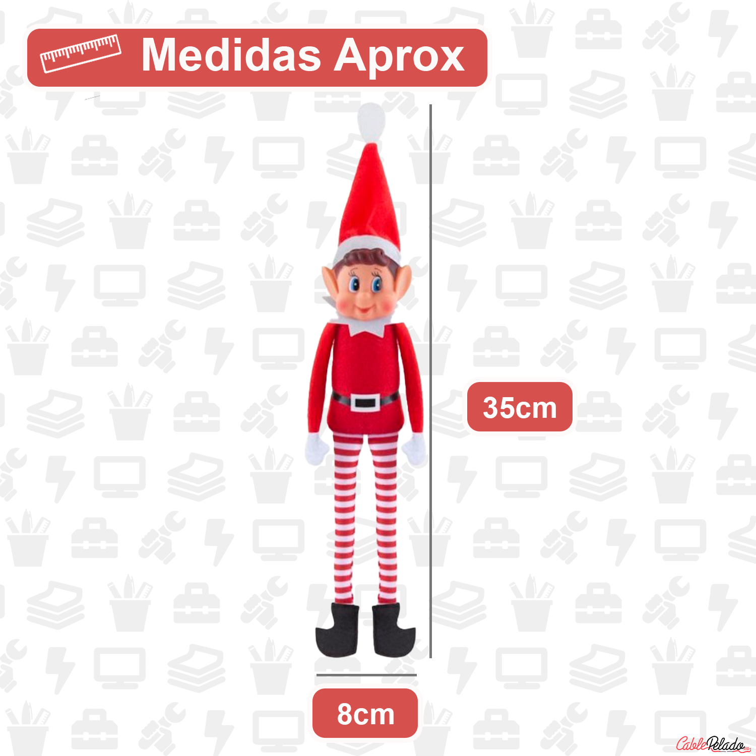 Papá Noel Figura Divertida de Elfos - Niño (35cm x 10 cm)  Rojo-Blanco