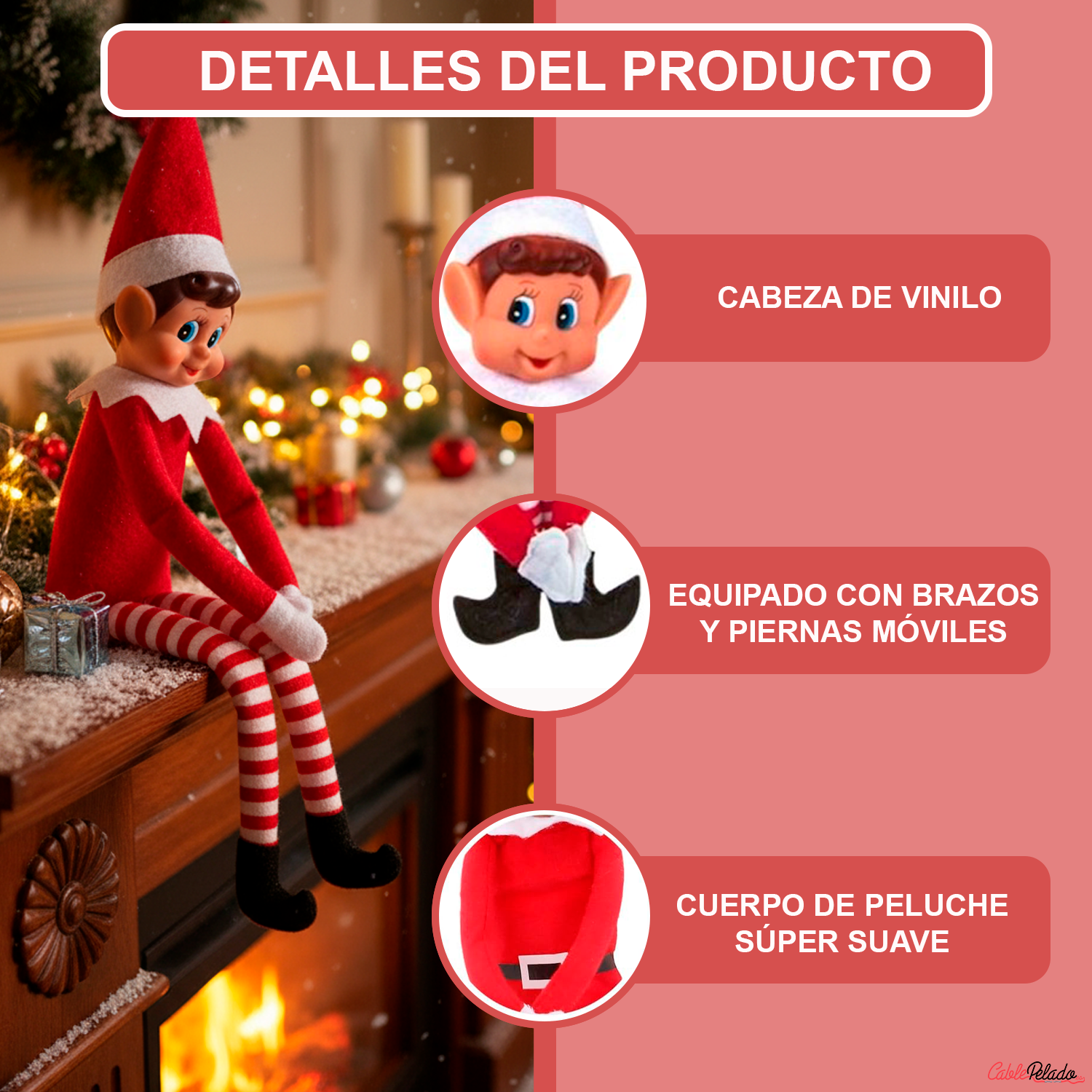 Papá Noel Figura Divertida de Elfos - Niño (35cm x 10 cm)  Rojo-Blanco