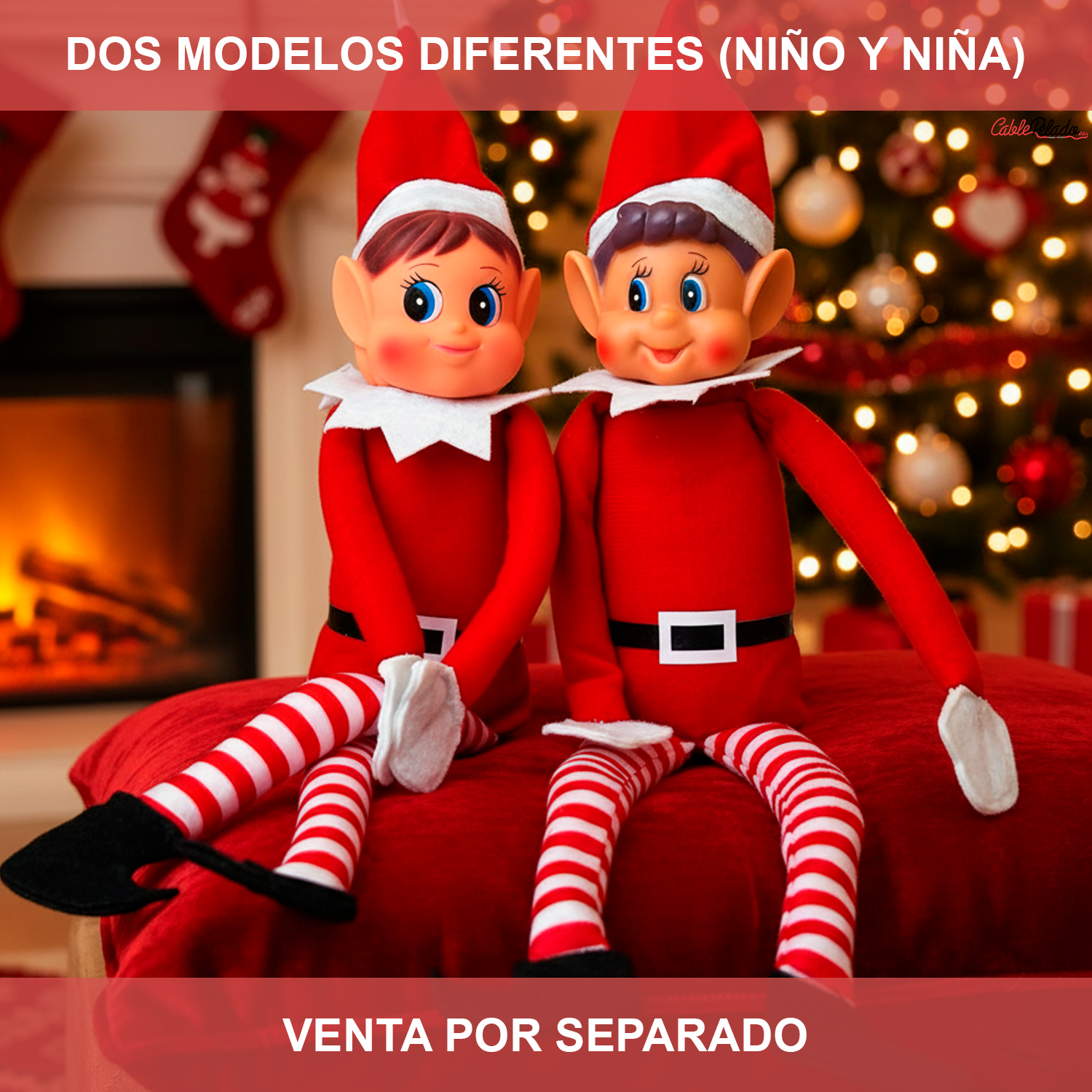 Papá Noel Figura Divertida de Elfos - Niño (35cm x 10 cm)  Rojo-Blanco
