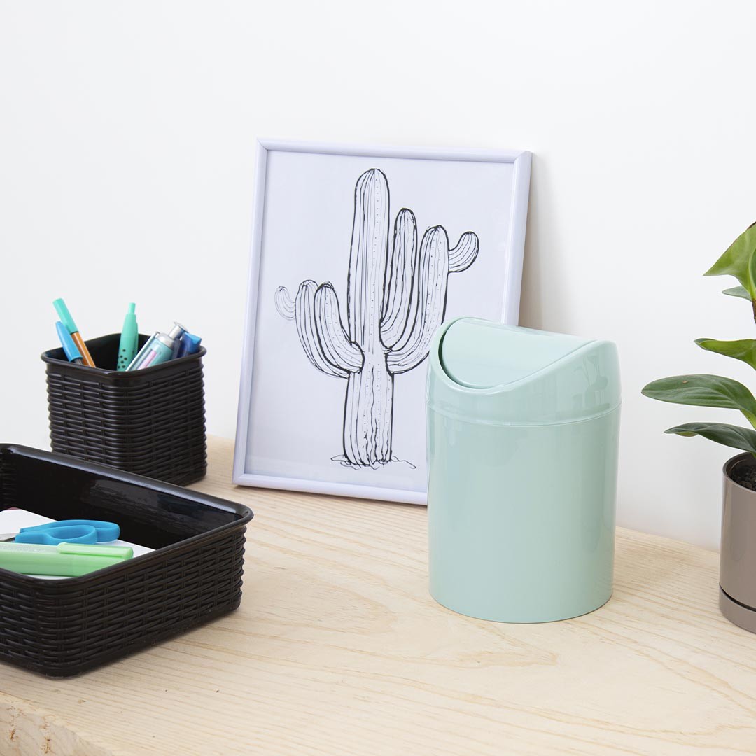Papelera basculante plástico para mesa 1.4 Litros Azul