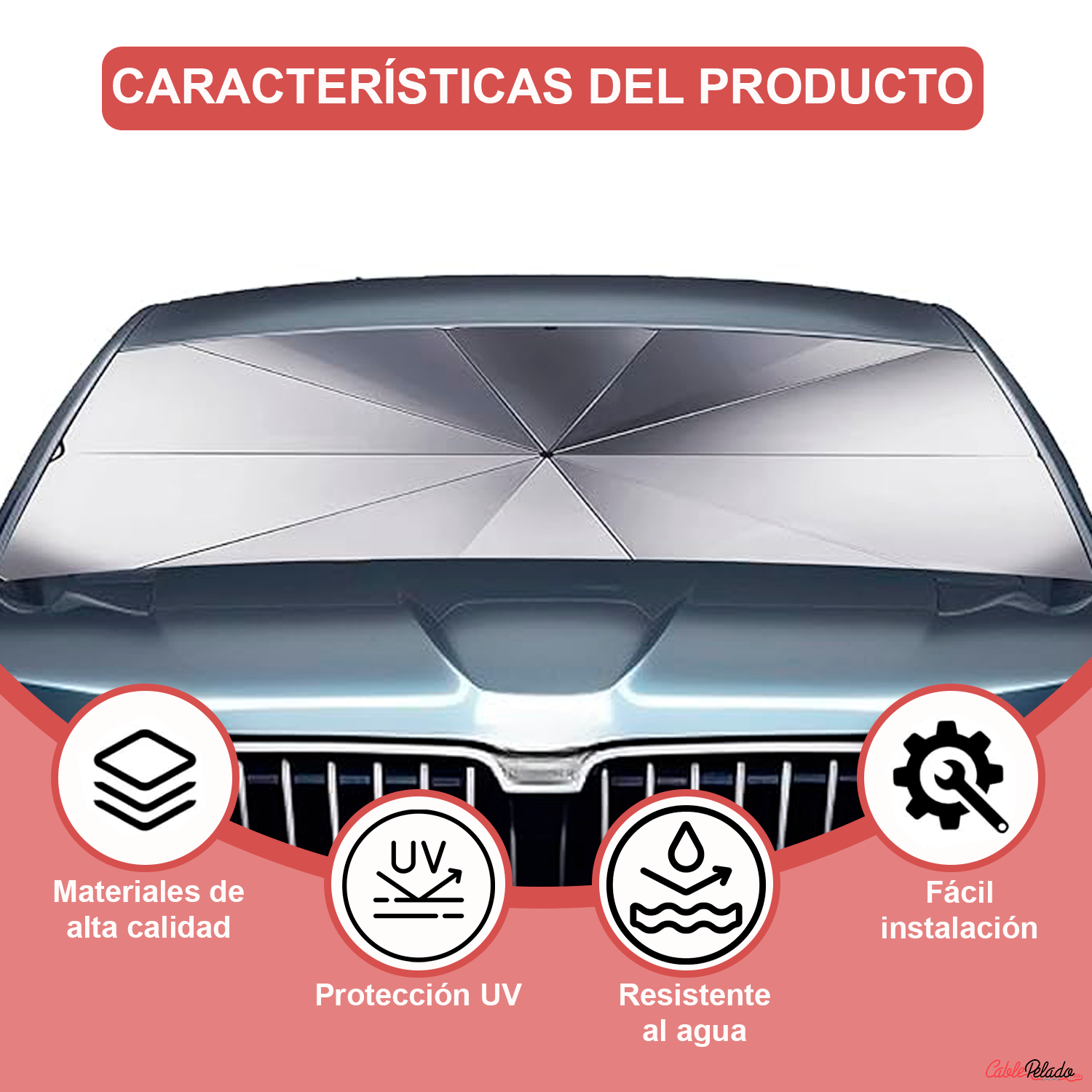 Parasol Para Parabrisas Delantero Diseño Paragua  Plateado