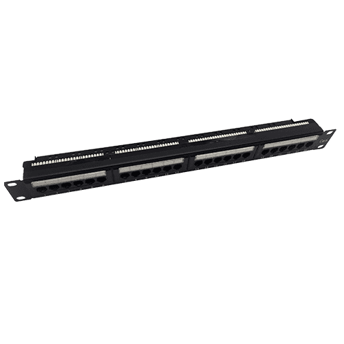 Patch panel 24 RJ45 Cat 6 UTP 1U con peine  Negro