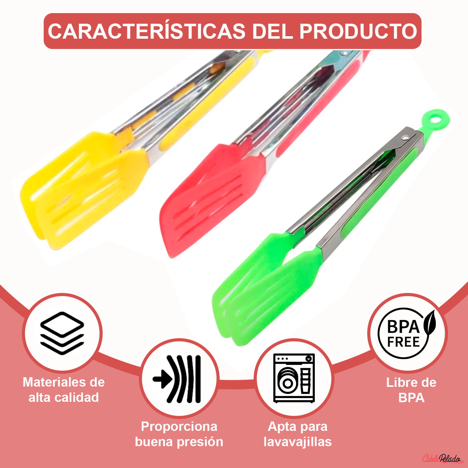Pinza De Cocina En Acero Inoxidable Y Silicona 25 cm Amarillo