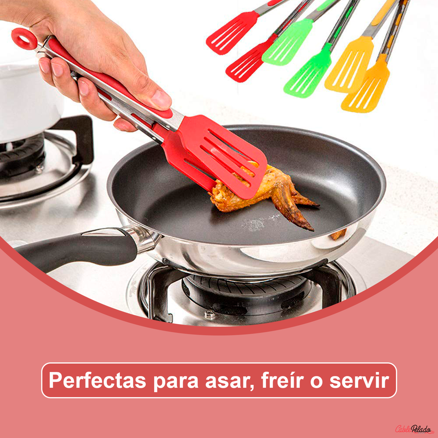 Pinza De Cocina En Acero Inoxidable Y Silicona 25 cm Rojo