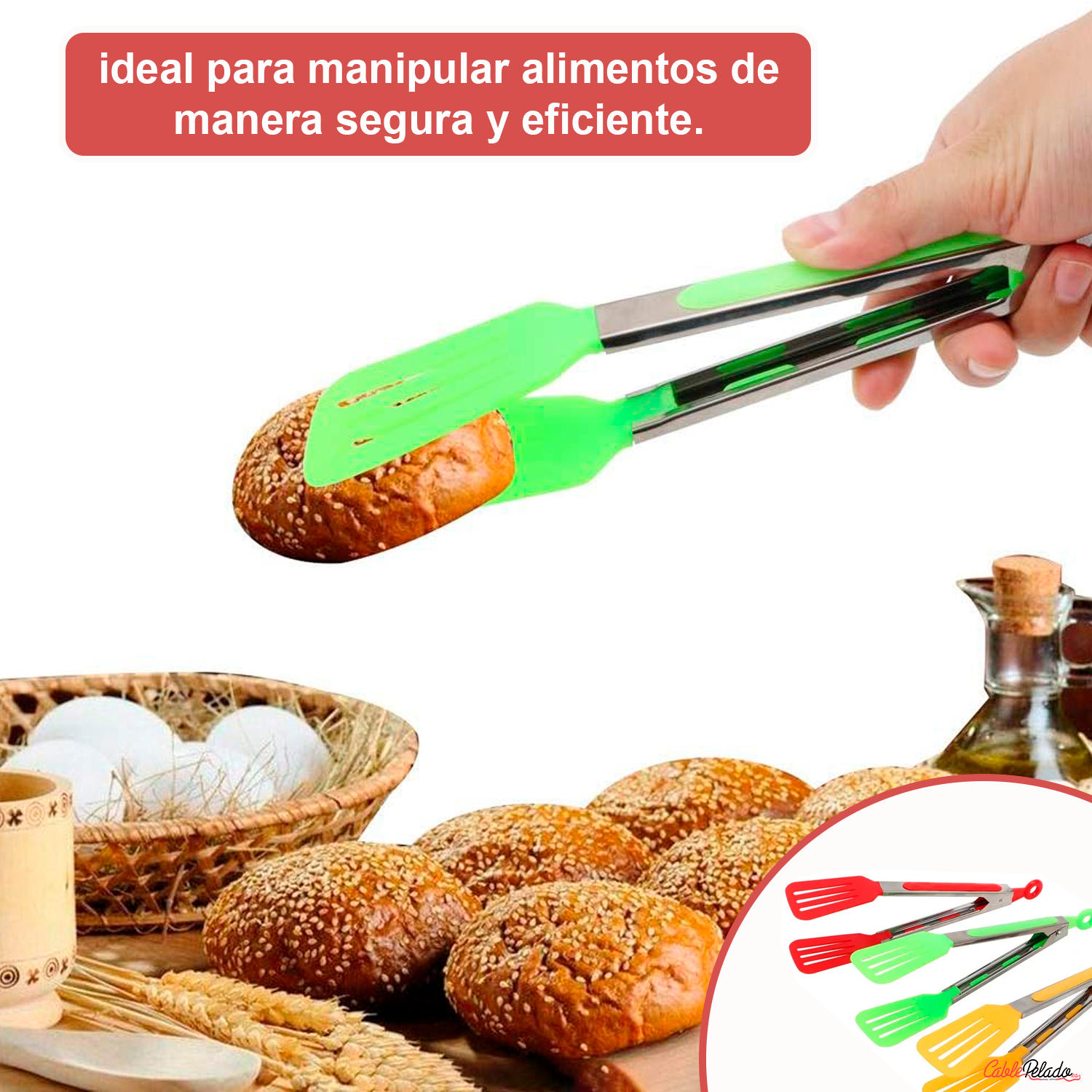 Pinza De Cocina En Acero Inoxidable Y Silicona 25 cm Rojo