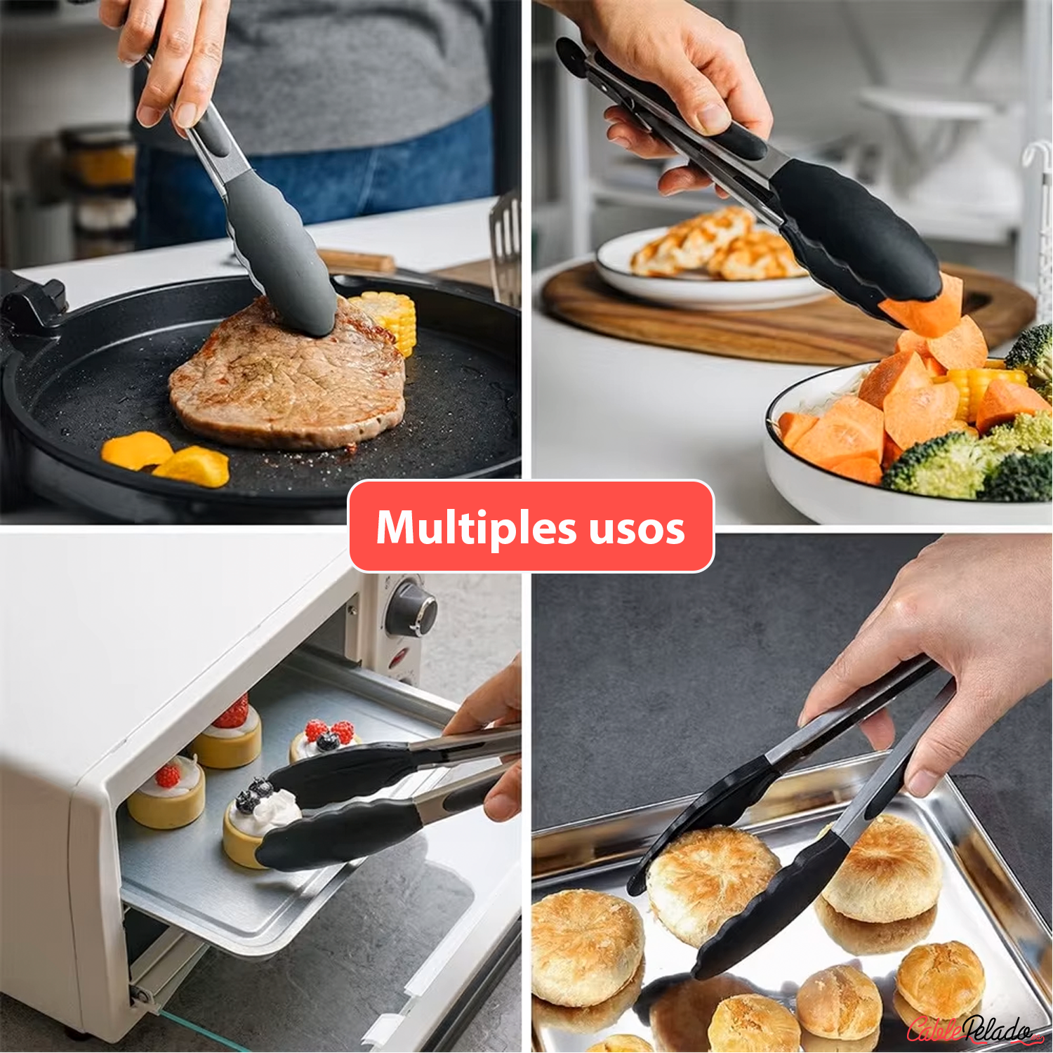 Pinza De Cocina En Acero Inoxidable Y Silicona Negro 34 cm Negro