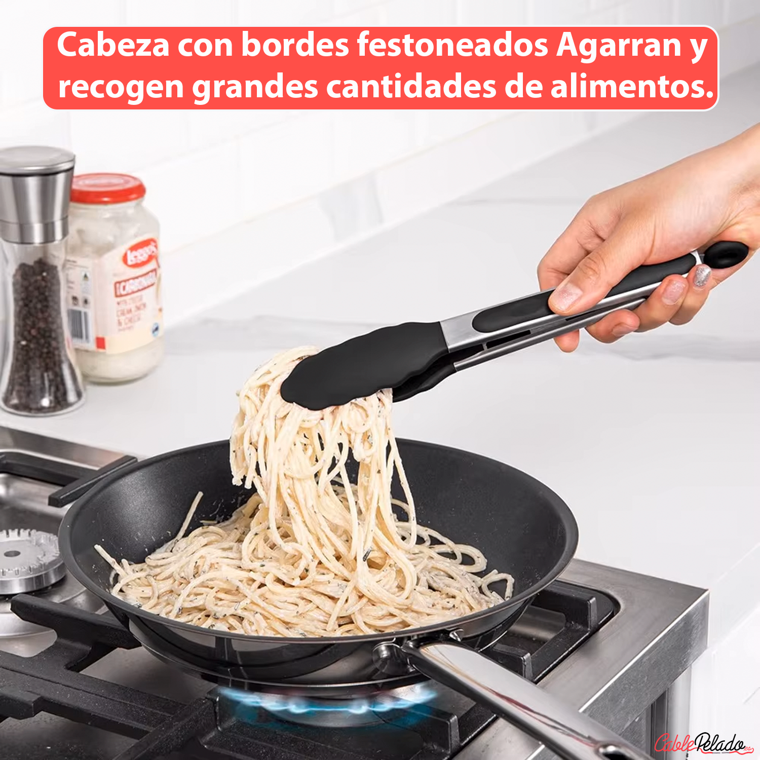 Pinza De Cocina En Acero Inoxidable Y Silicona Negro 34 cm Negro