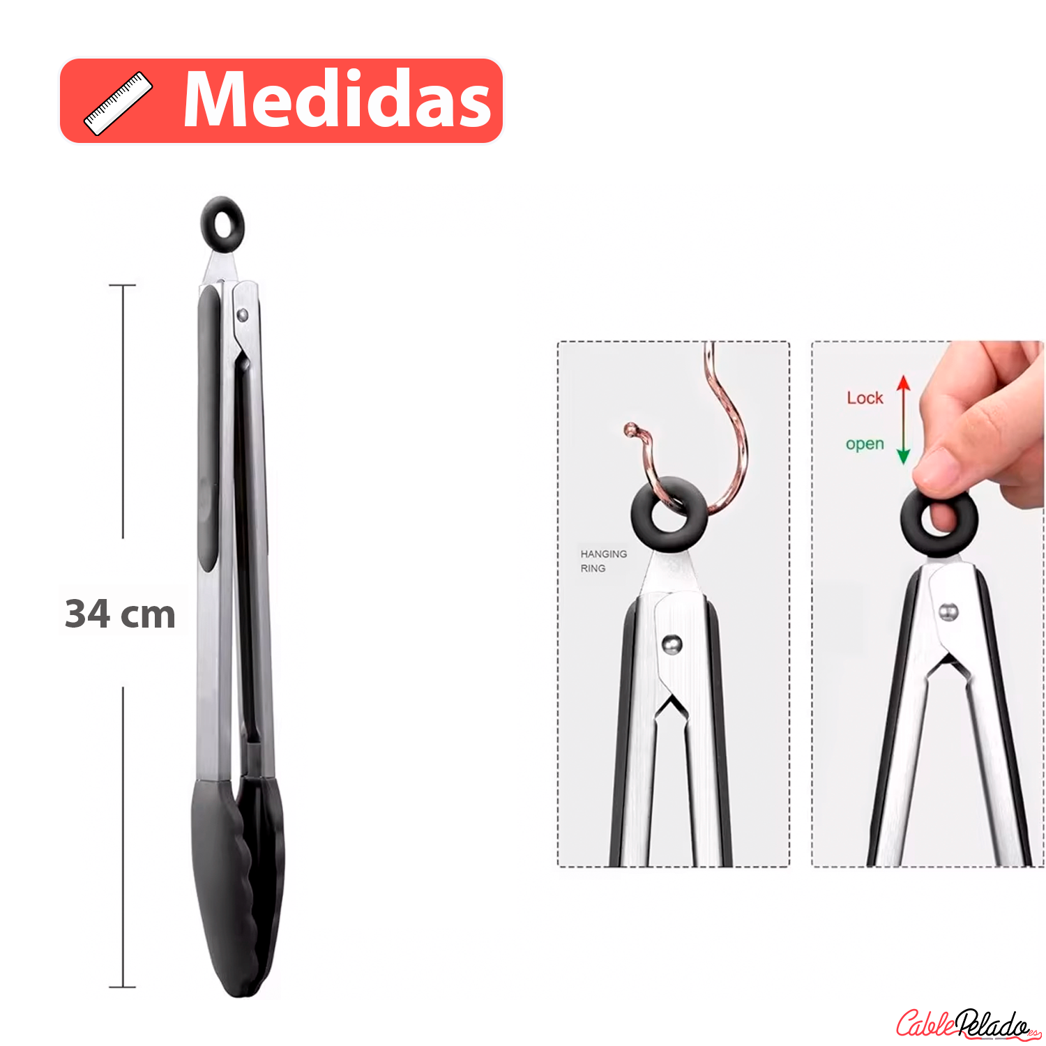 Pinza De Cocina En Acero Inoxidable Y Silicona Negro 34 cm Negro