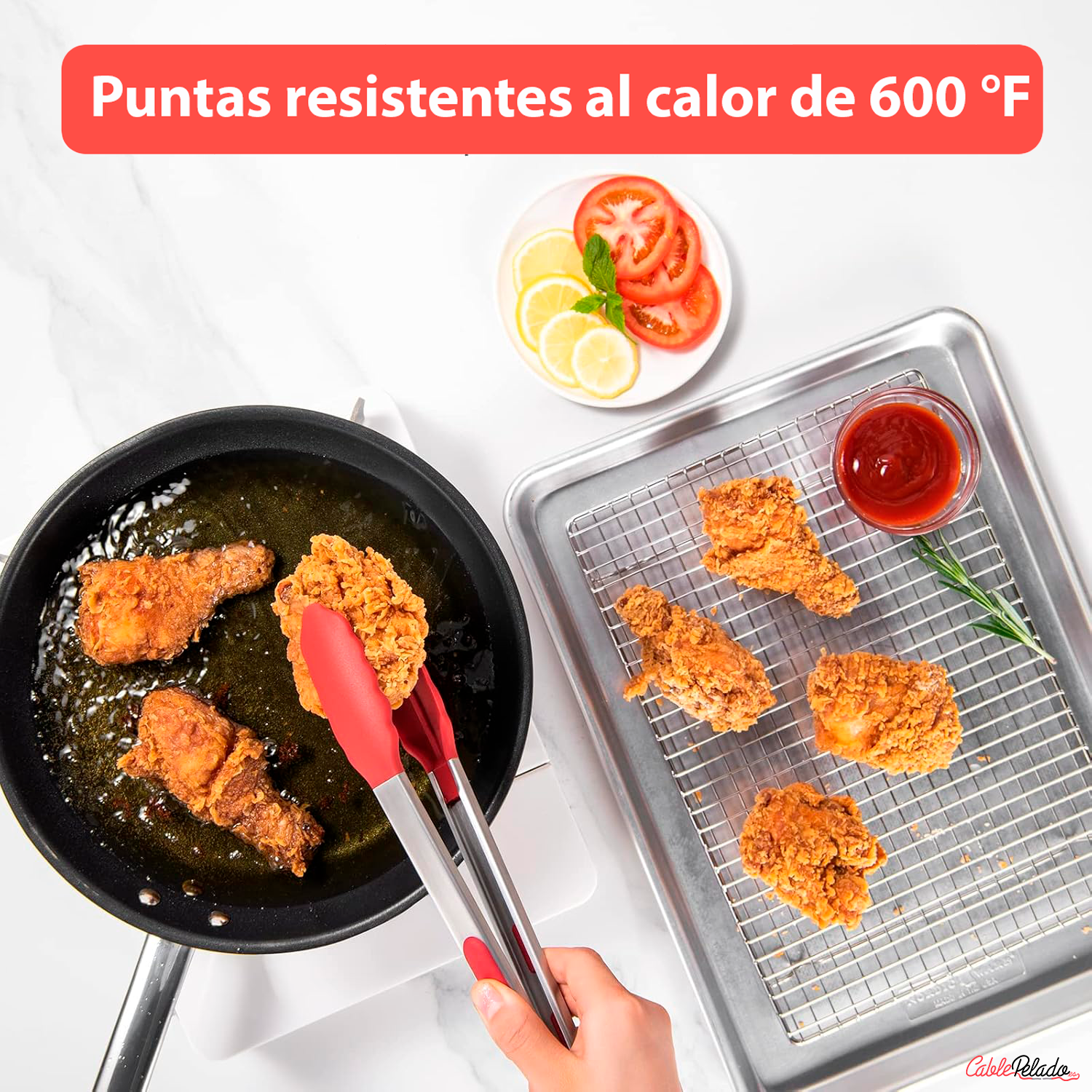 Pinza De Cocina En Acero Inoxidable Y Silicona Negro 34 cm Rojo